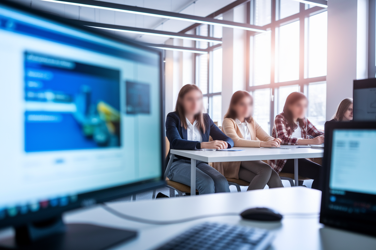 classe-moderne-ecran-etudiants-floutes