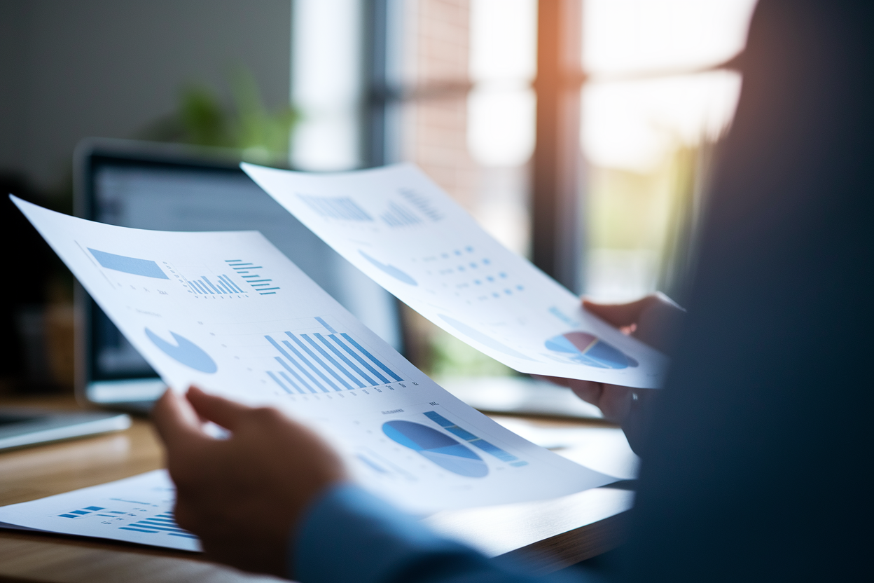 documents-graphes-mains-floues-bureau
