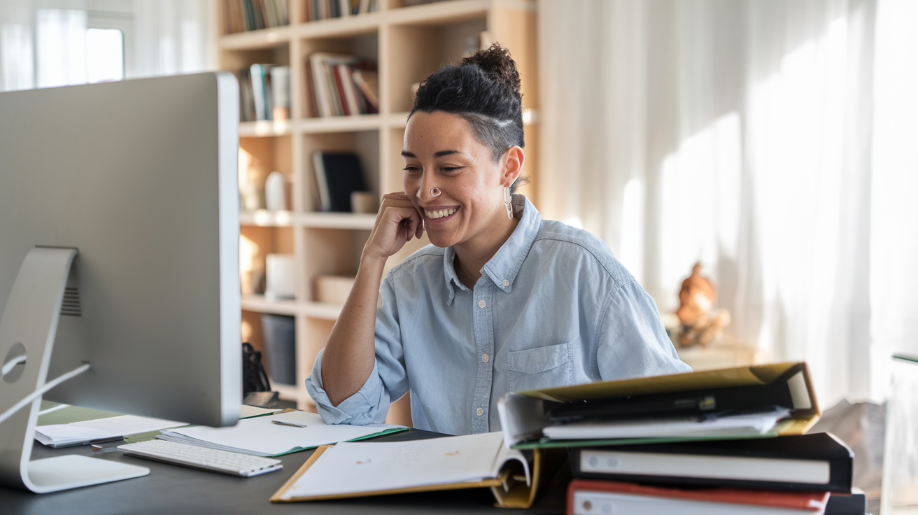 personne-souriante-travail-domicile-ordinateur
