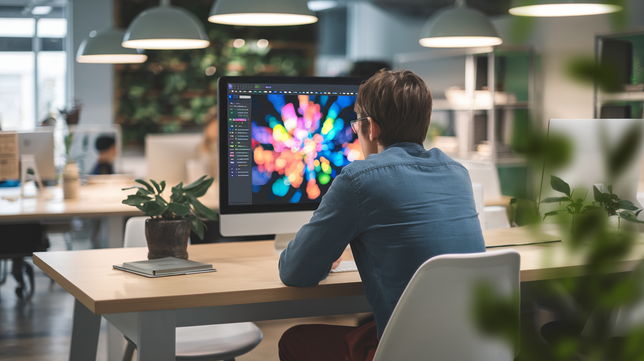 personne-table-espace-travail-plantes-ordinateur
