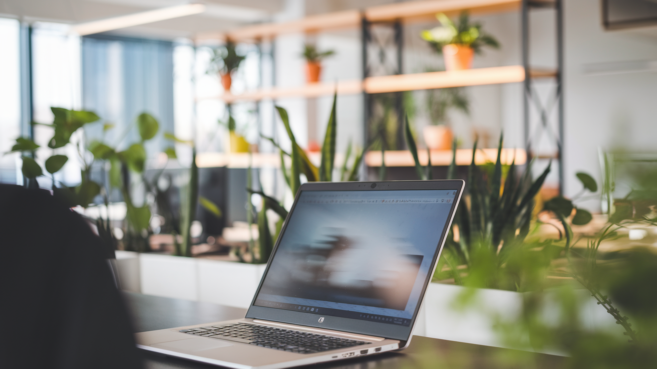 bureau-moderne-ordinateur-plantes-etageres