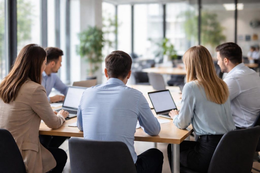 personnes-table-ordinateurs-bureau-lumineux