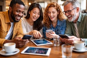groupe-personnes-tablette-smartphone-cafe