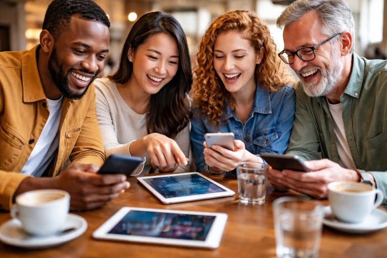 groupe-personnes-tablette-smartphone-cafe