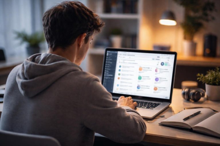 etudiant-bureau-portable-interface-porteม่al