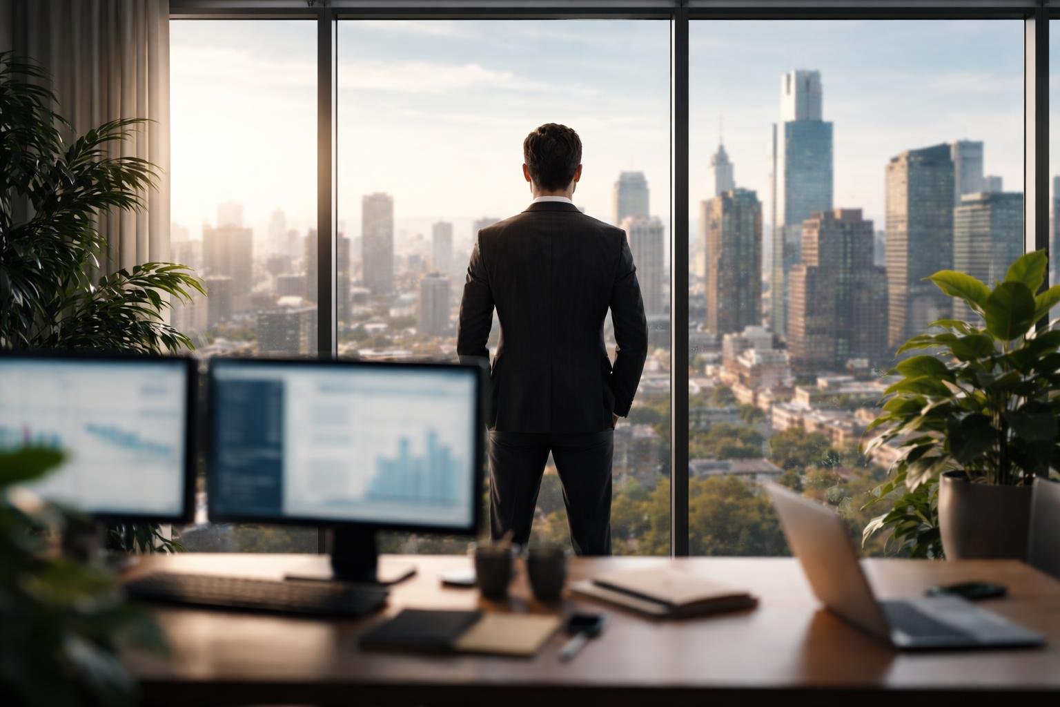 silhouette-bureau-vue-ville-fenetre