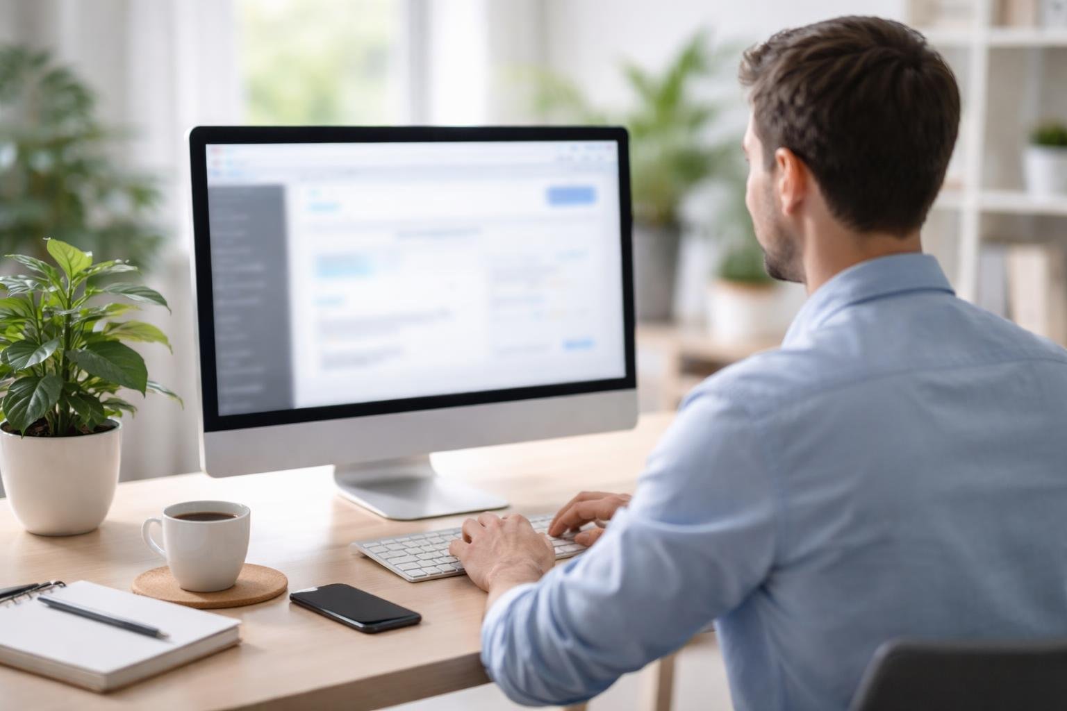 personne-ordinateur-bureau-minimaliste-plante