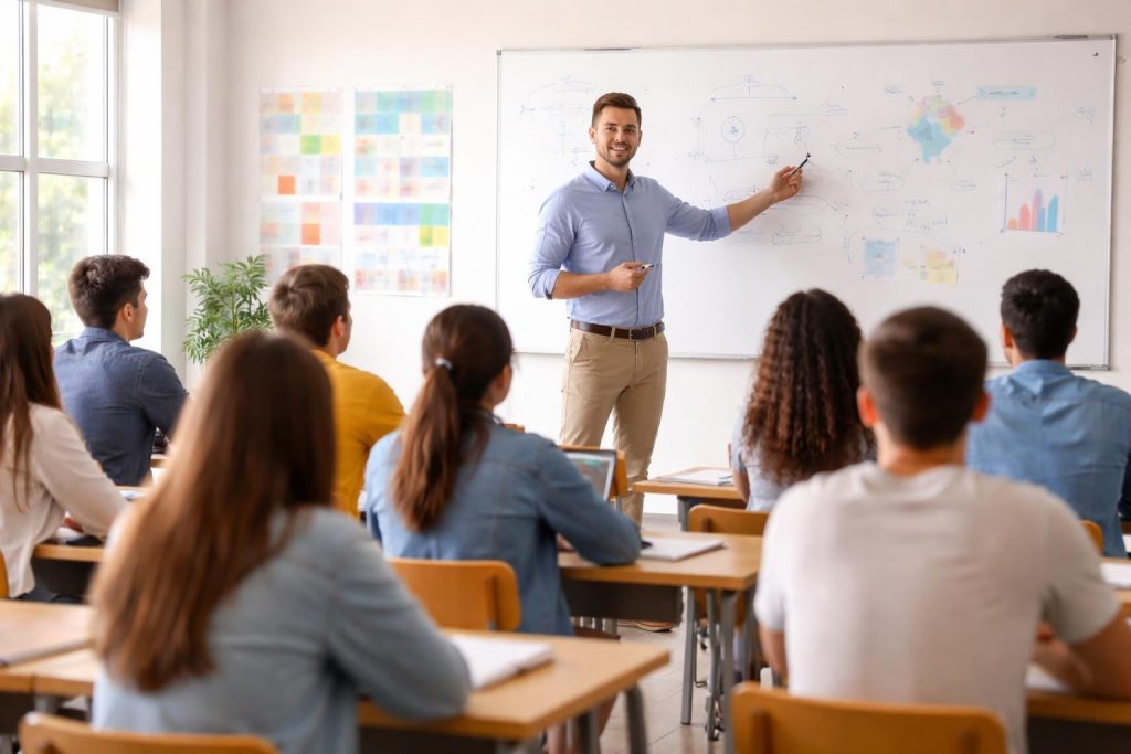etudiants-professeur-tableau-blanc-classe