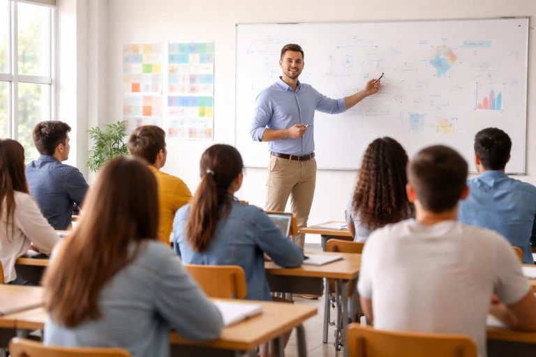 etudiants-professeur-tableau-blanc-classe